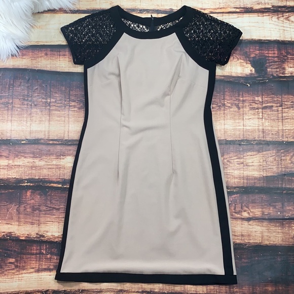 AGB Dresses & Skirts - AGB Tan Nude Black Lace Sleeves Dress